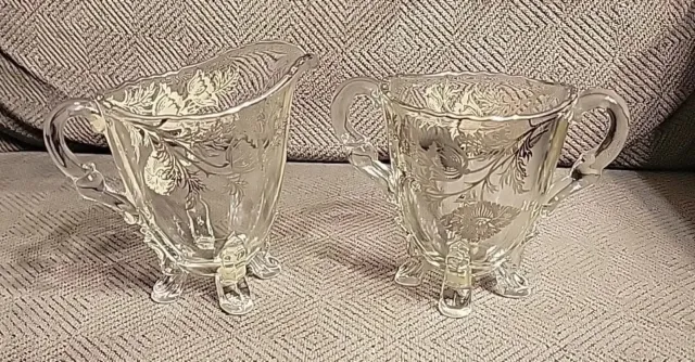 Silver City Glass Co. Sterling Silver Overlay Flanders Poppy Sugar and Creamer