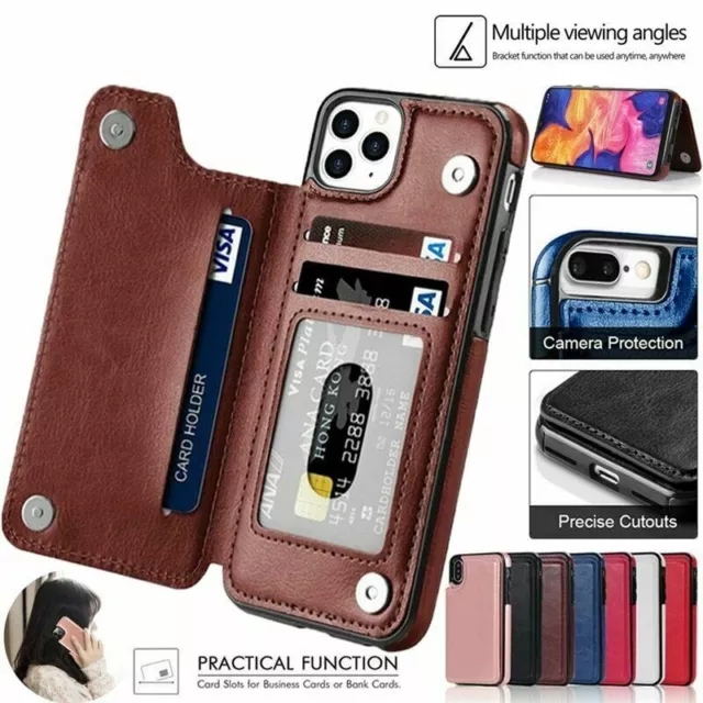 Leather Wallet Back Case for iPhone 12 11 Pro Max 12 Mini Card Slot Holder Cover