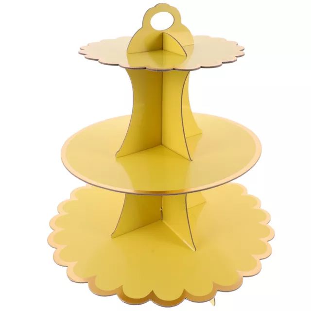 Three Tier Cake Stand Paper Yellow Dessert Tower Cupcake Stands