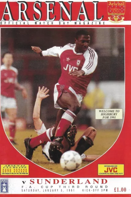 Football Programme>ARSENAL v SUNDERLAND Jan 1991 FAC