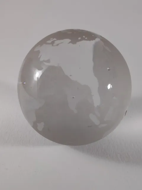 Vintage Clear Art Glass Etched World Globe Paperweight