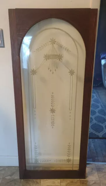 Antique Oak Secretary / Cabinet Door With Etched Glass Architectural Salvage...