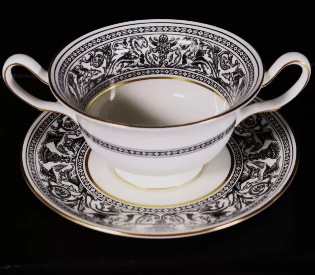 Wedgwood Bone China Florentine W4312 schwarz Suppentasse mit Untertasse #Y2