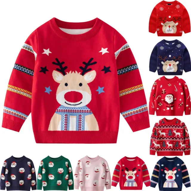 Toddler Boys Girls Knit Sweater Christmas Snowflake Deer Long Sleeve Pullover