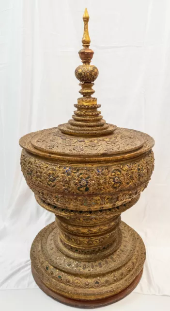 43" Massive Gilt & Glass Rhinestone Lacquer Stupa Thai Burmese South East Asian 6