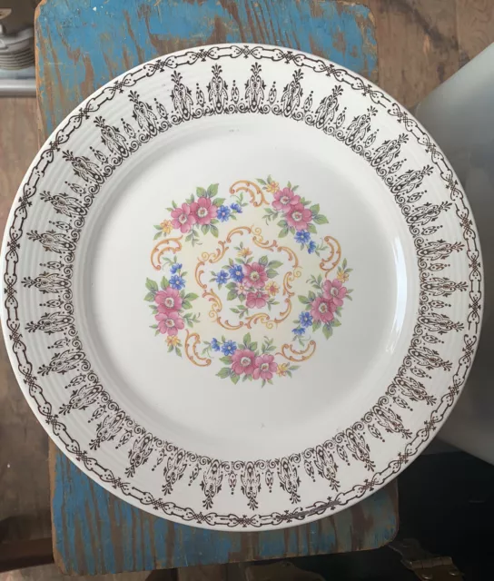 1930's Sebring Pottery Co. USA 10" dinner plate Rose Bower IT-S-528  22 K Gold
