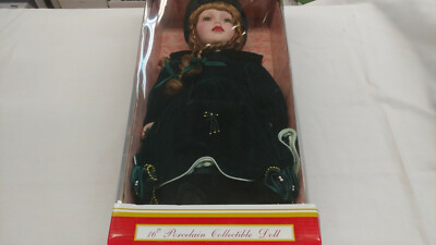 2004 Holiday Place 16" Porcelain Collectible Doll in Emerald Green Coat