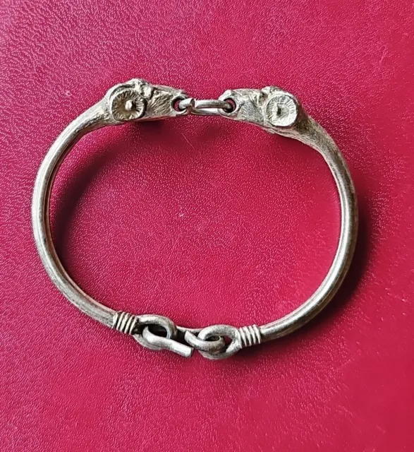 Vintage Silver Tone Double Rams Head Hinged Bracelet | Viking Style | Aries Cuff
