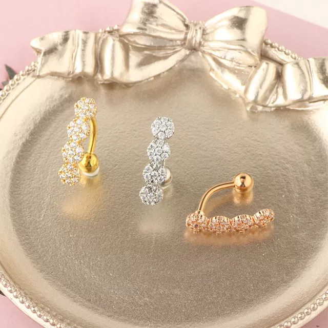 Anillo ombligo con incrustaciones gótico de acero inoxidable con incrustaciones de diamantes con flores para mujeres be'JQ