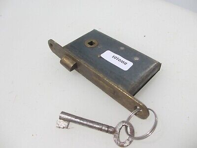 Antique Brass Cabinet Lock Catch Cupboard Drawer Bolt Iron Key Old Vintage H.L.L 2