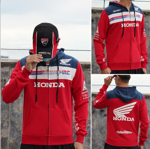 Honda HRC Motorcycle Riding Jackets Zipper Sweatshirt Men's Cycling Activewear🔥