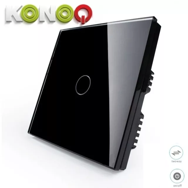 KONOQ Lux.Glass Panel Touch LED Light Smart Switch:BLACK TOUCH ON/OFF 1GANG/2WAY