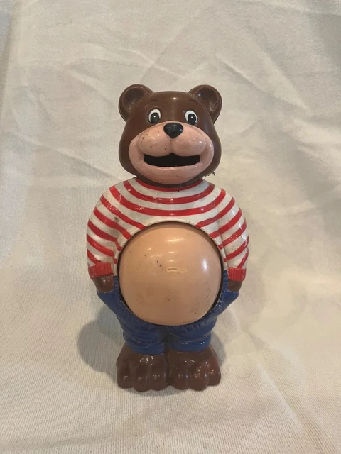 Vintage Plastic Pot Belly Teddy Bear Coin Bank 