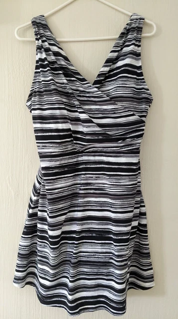 NEW Lands End 16 Black & White Surplice Wrap Swim Suit Dress Swimdress NWOT