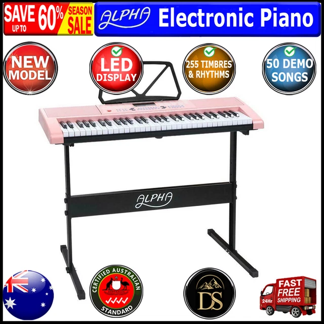ALPHA 61 KEY Lighted Electronic Piano Keyboard LED Electric Holder ...