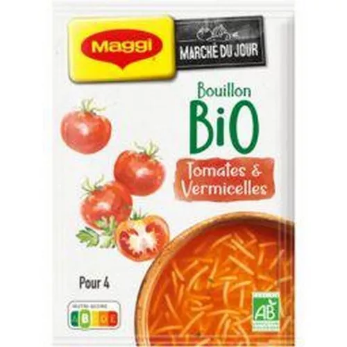 Bouillon tomates & vermicelles BIO. Soupe déshydratée le sachet de 70 g