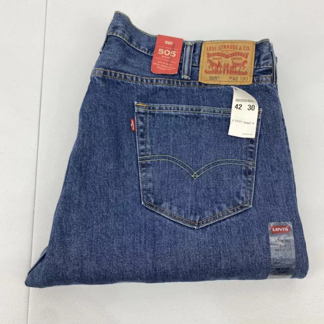 Levi's 505 Jeans Mens Size 42 x 30 Regular Fit Straight Leg Cotton Blue Denim