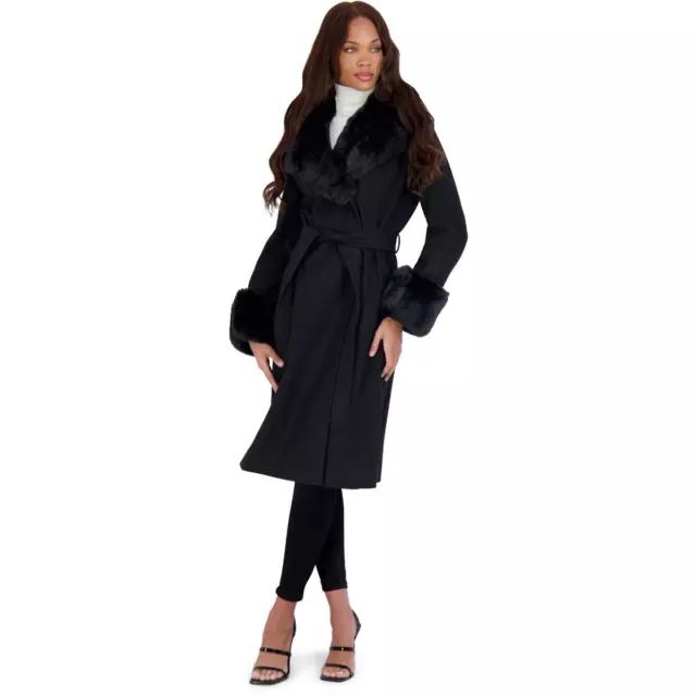 Via Spiga Womens Black Faux Fur Slimming Dressy Wool Coat Outerwear XL BHFO 4548