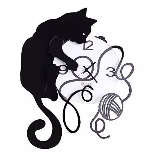 Arti & Mestieri Gatto Gomitolo - Orologio da Parete di Design 100% (l1j)
