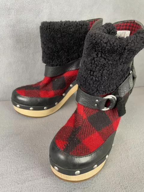 Woolrich Red Buffalo Plaid Platform Heels Ankle Boots Women s Size 8.5