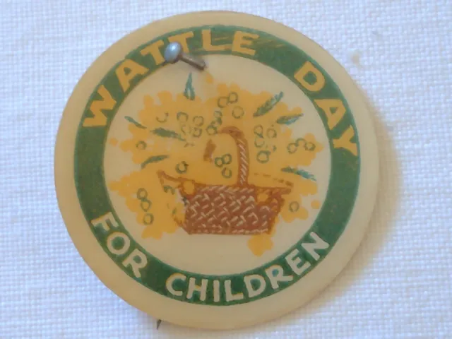 Wattle Day for Children Australia Historic Vintage Antiquarian Badge - Pin