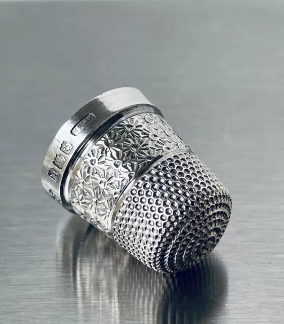 Antique Sterling Silver Thimble w/ Flower Decoration, Henry Griffith & Sons Ltd.