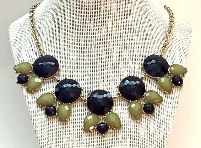 Charming Charlie Bib Necklace Faceted Deep Purple & Green Gold Tone with Tag