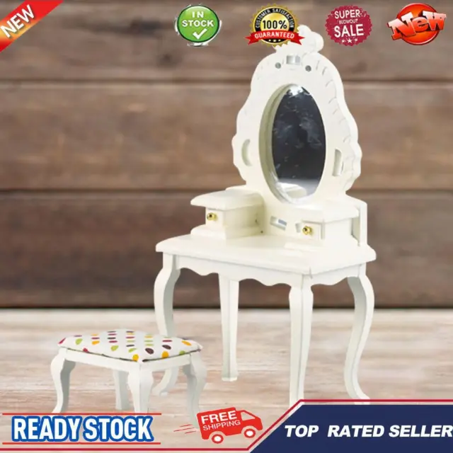 1/12 Dressing Table Chair Miniature Furniture Wooden Decorations Accessories Set