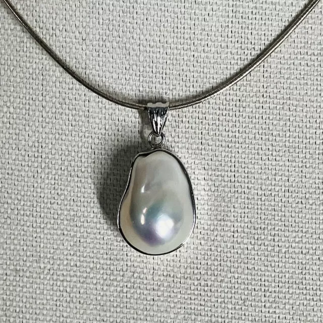 Sterling Silver Large Baroque Pearl Pendant Necklace