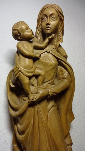 Antique 20" Wood Hand Carved Virgin Mary Our Lady Madonna Jesus Statue Figure