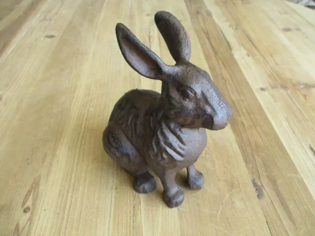 Large Cast Iron RABBIT Easter BUNNY Garden Statue RUSTIC Home Decor  7" Country
