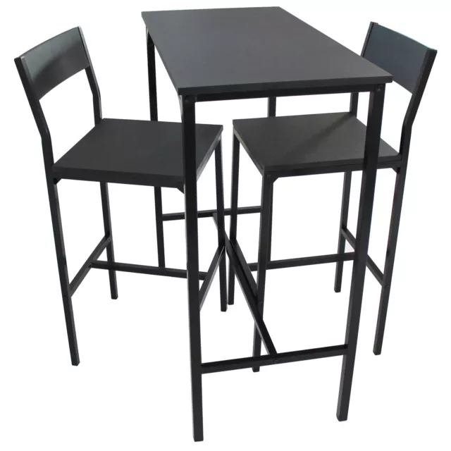 SET TAVOLO E 2 SGABELLI Nero Arredo Salotto Cucina Bar Moderno Mod. LIGNANO