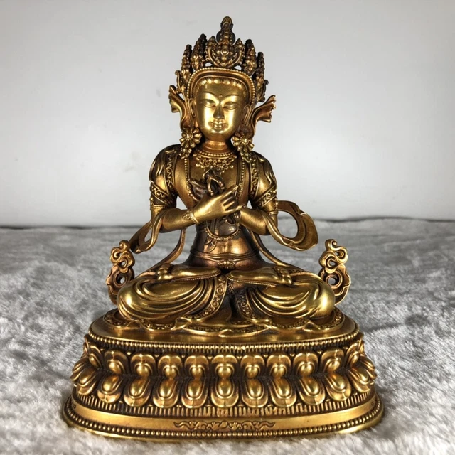 Chinese Exquisite Handmade Guanyin Gilt Bronze Statue