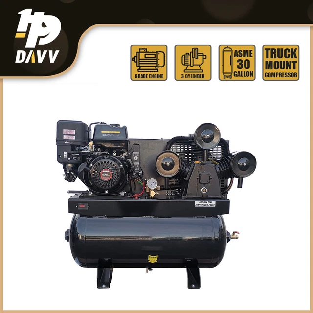 Gas Engine Piston Air Compressor 44Cfm 3 Cylinder 30 Gallon 420CC 125PSI 13HP