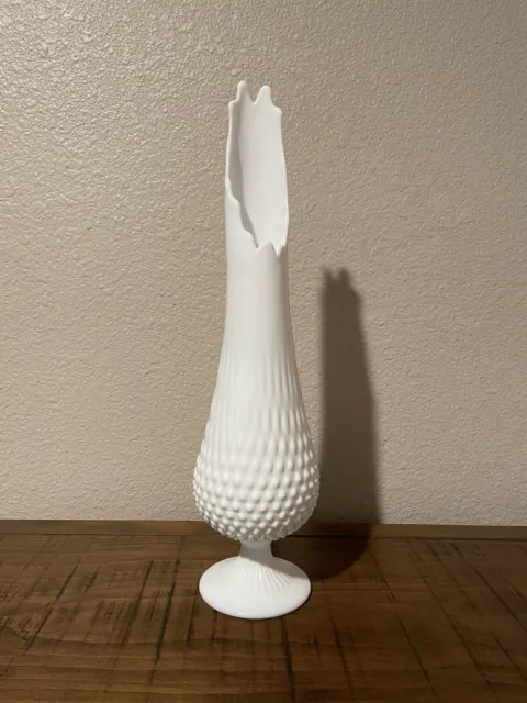 Vintage Fenton Milk Glass Hobnail Swung Vase 18.5” Stamped Fenton