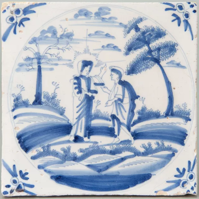 Nice Dutch Delft Blue biblical tile, Genesis 12:1-3, 18th. century.