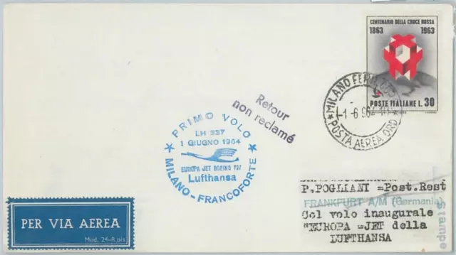 72119 - ITALY - Postal History - FIRST FLIGHT:  Milan - Frankfurt 1964 Lufthansa