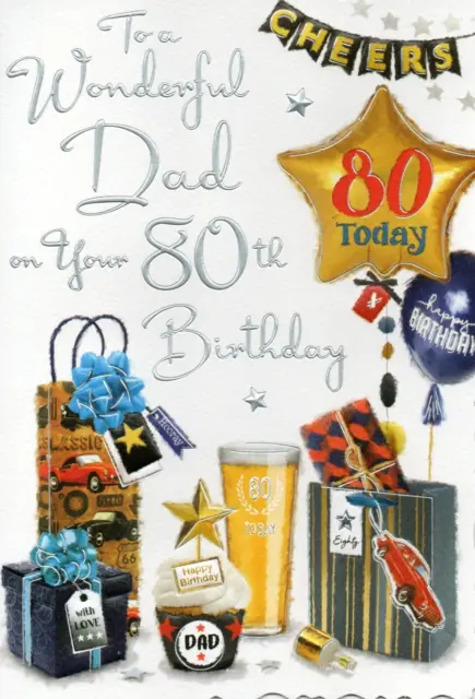 DAD 80th BIRTHDAY CARD AGE 80 ~ QUALITY CARD ~ MODERN DESIGN LOVELY VERSE