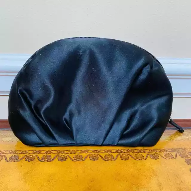 Lancome Travel Black Satin Cosmetic Makeup Beauty Zipper Bag Case