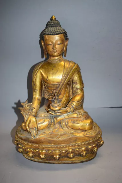 Medizinbuddha auf Lotussockel-Tibet, Bronze-feuervergoldet, 33cm