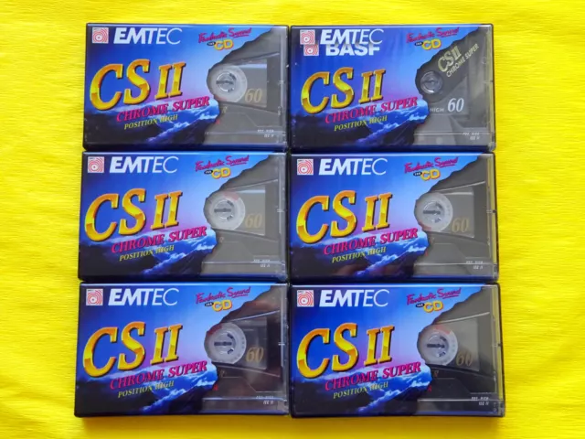 6x EMTEC / BASF Chrome Super II 60 Cassette Tapes 1995 + OVP + SEALED +