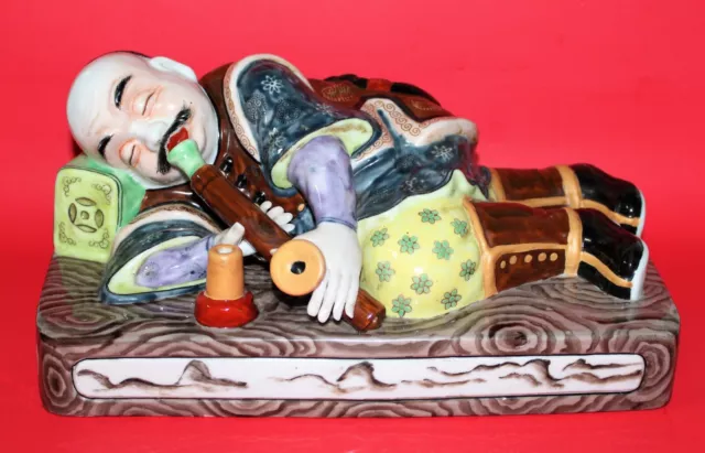 Vintage Chinese Porcelain Statue Figure  The Opium Smoker Stamp Marked Seal Rare
