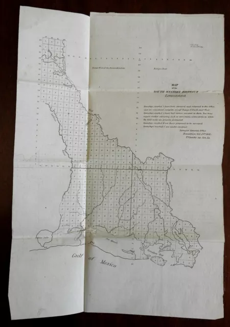Louisiana Gulf of Mexico Southwestern District 1845 antique state Surveyor map