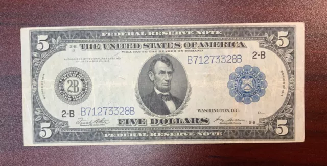 1914 $5 FIVE DOLLARS FRN FEDERAL RESERVE NOTE NEW YORK, NY FR851C Nice VF