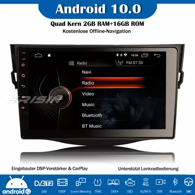 DSP Android 10 Autoradio GPS DAB+SWC DVB-T2 RDS CarPlay Für TOYOTA RAV4 Navi 9"
