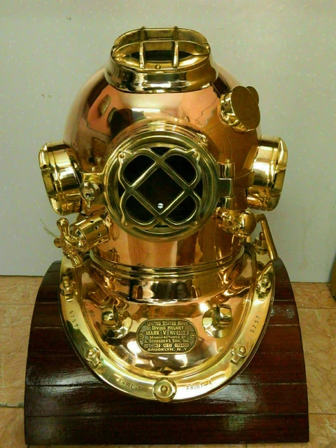 Réplique De Casque De Plongée Antique Nautical Replica Hub – Style Mark V US Navy, Laiton Bleu Marine, 42x36x42 Cm, 15,5 Kg, Décoration Intérieure Et Bureau