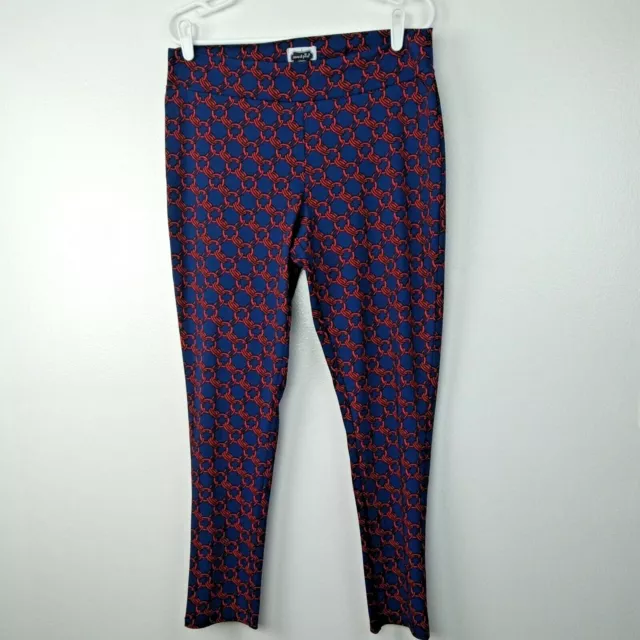 Mud Pie Pants Women's Large Navy Red Chainlink Print Pull On Ankle Flaw