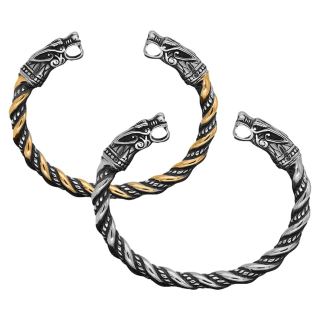 1PCS NEW Mens Bracelet Norse V Iking Arm Ring Fenrir Wolf Head Cuff Bangle US