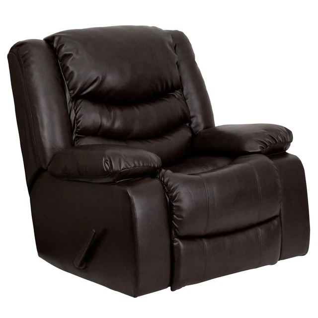 Flash Furniture Plush Brown Leather Lever Rocker Recliner with Padded Arms