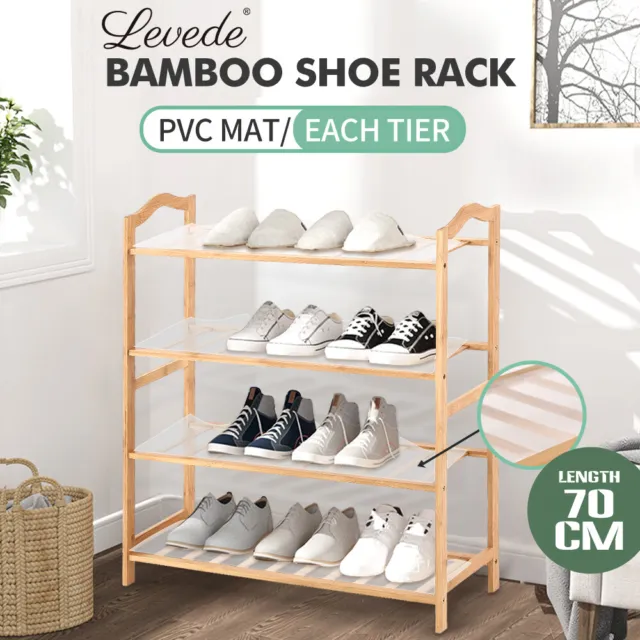 Levede Bamboo Shoe Rack Storage Wooden Organizer Shelf Stand 4 Tiers Layers 70cm